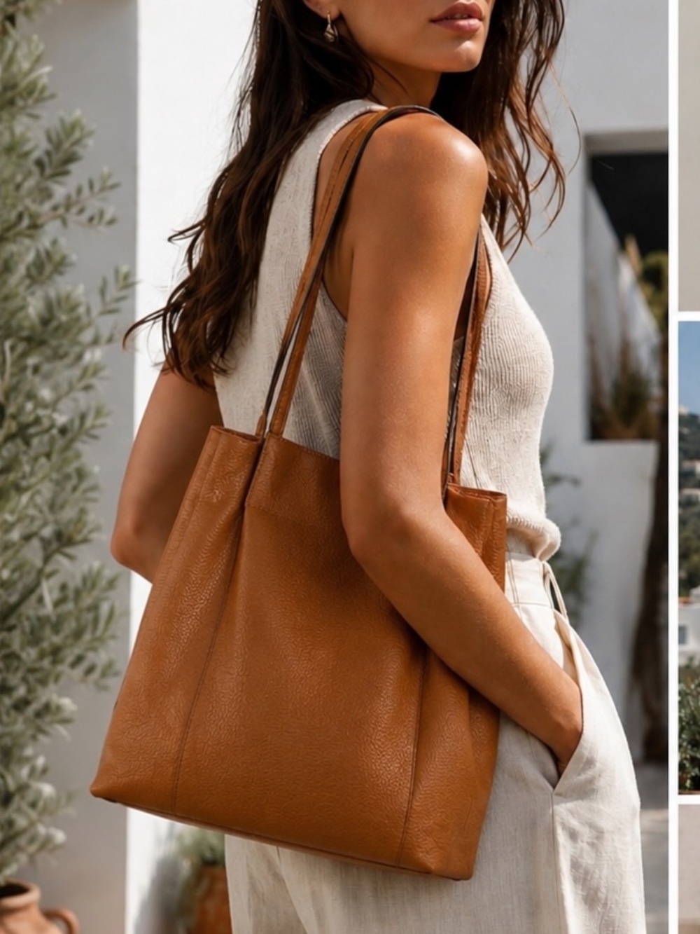 Kattee Cognac Pebbled Leather Shopper Tote Large Carryall Shoulder Bag